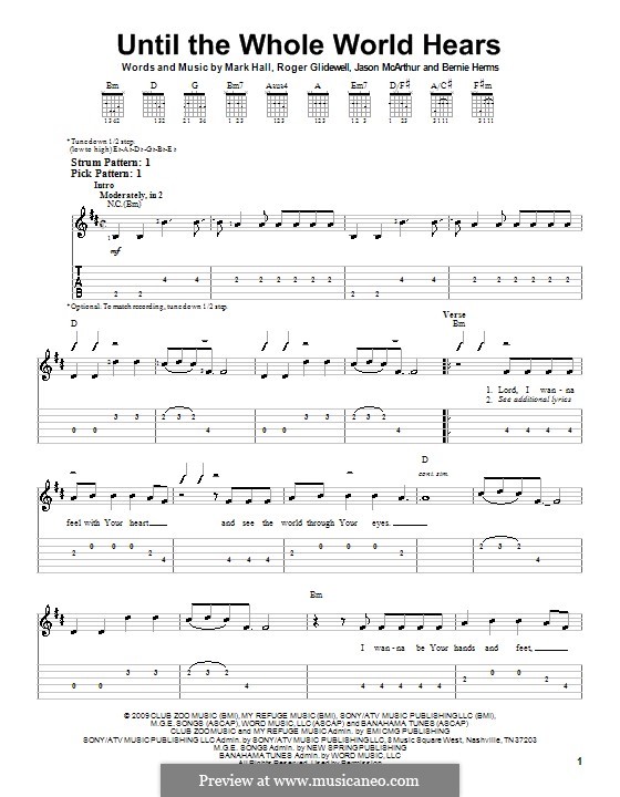 Until the Whole World Hears (Casting Crowns): For guitar (very easy version) by Bernie Herms, Jason McArthur, Mark Hall, Roger Glidewell