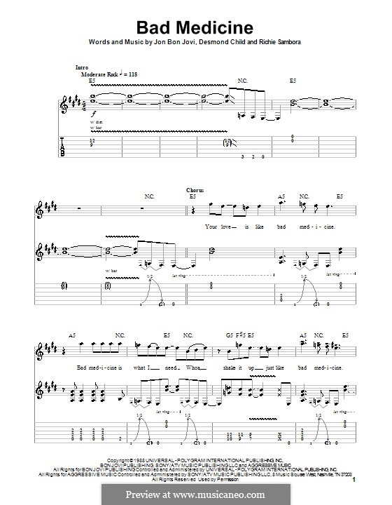 Bad Medicine (Bon Jovi): For guitar with tab by Desmond Child, Jon Bon Jovi, Richie Sambora