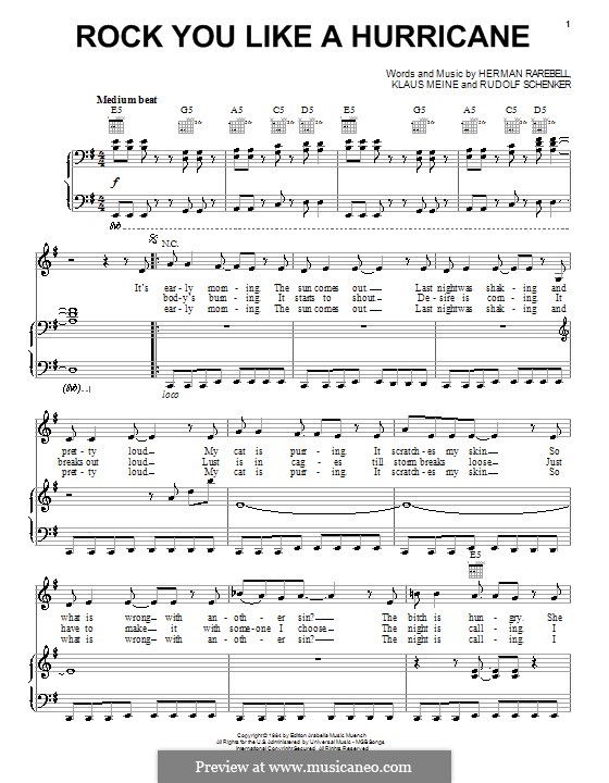 Rock You Like A Hurricane (Scorpions): For voice nd piano (or guitar) by Herman Rarebell, Klaus Meine, Rudolf Schenker