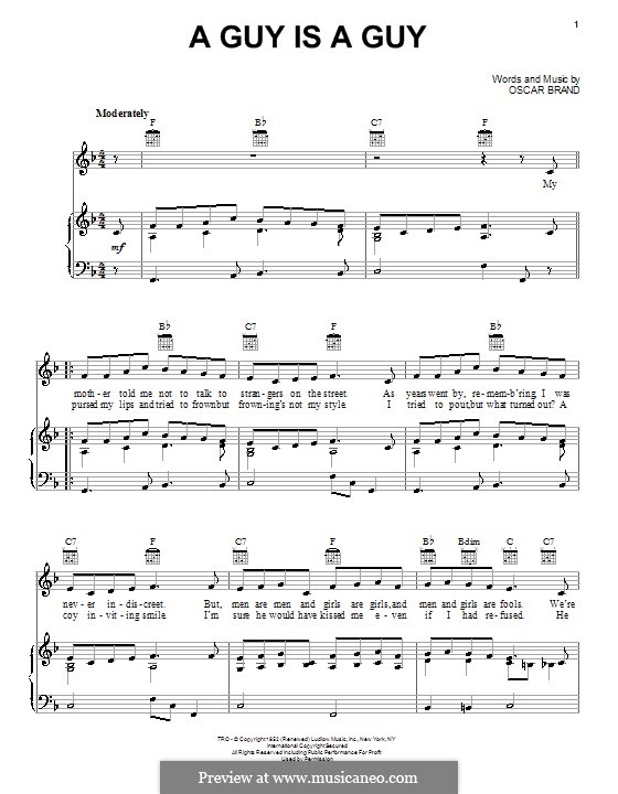 A Guy Is a Guy: For voice and piano (or guitar) by Oscar Brand