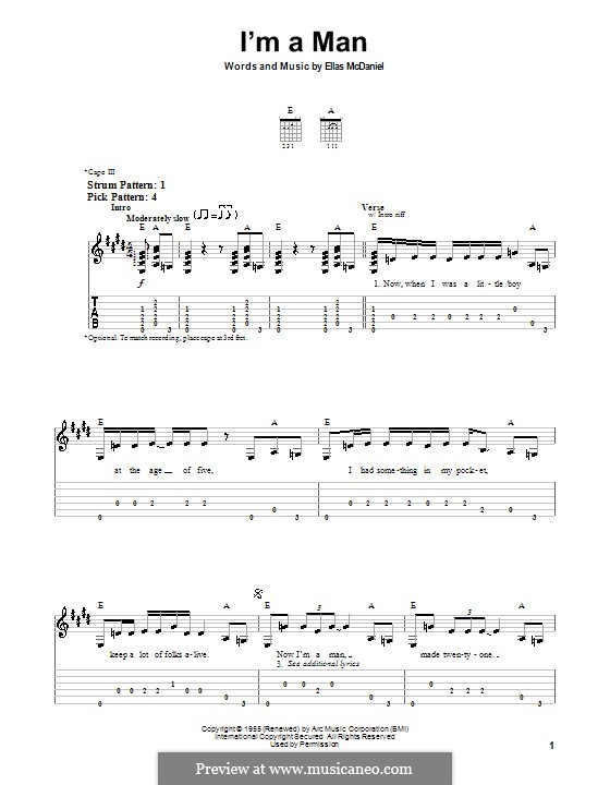 I'm a Man (The Yardbirds): For guitar (very easy version) by Ellas McDaniel