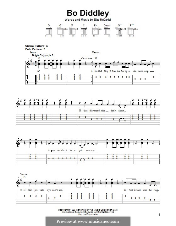 Bo Diddley (Bo Diddley): For guitar (very easy version) by Ellas McDaniel