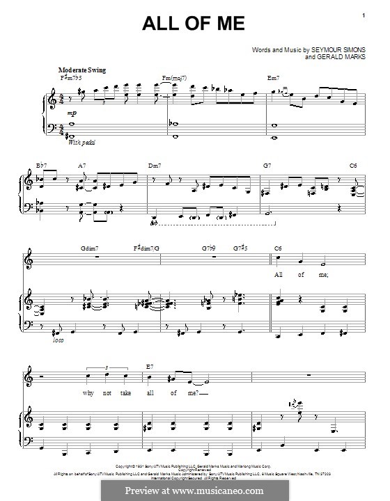 all of me piano sheet music for easy piano. 