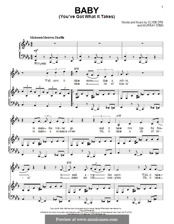 Baby (You've Got What It Takes): For voice and piano (or guitar) by Clyde Otis, Murray Stein