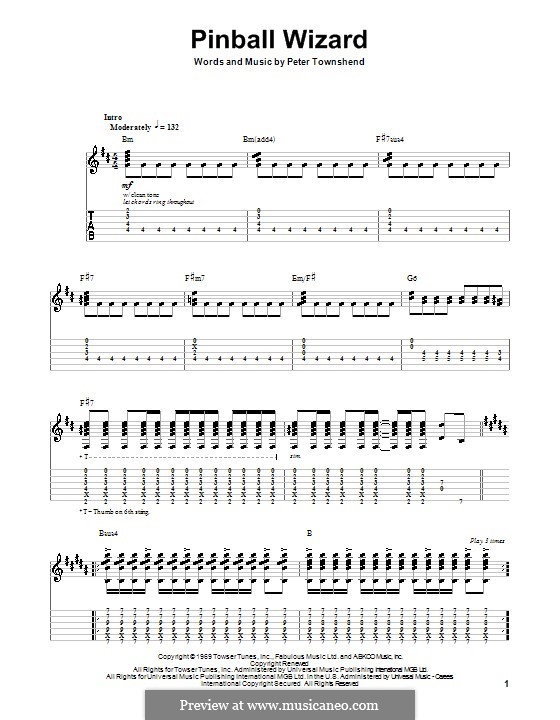 Pinball Wizard (The Who): For guitar with tablature (high quality sheet music) by Peter Townshend