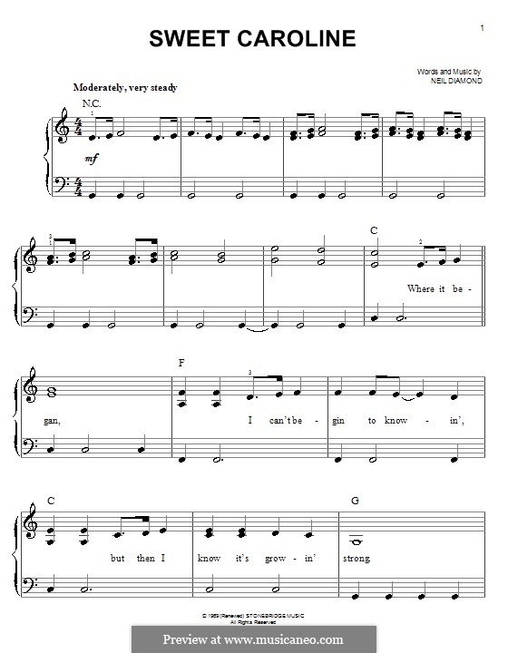 Piano version: Easy notes by Neil Diamond