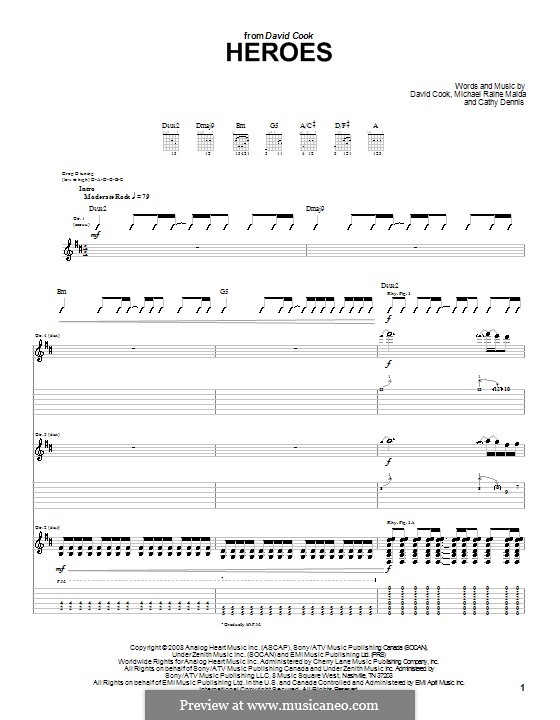 Heroes: For guitar with tab by Cathy Dennis, Raine Maida