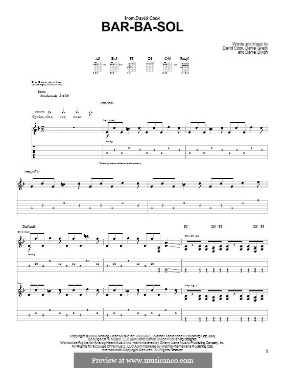 Bar-Ba-Sol (David Cook): For guitar with tab by Daniel Dixon, Daniel Grady