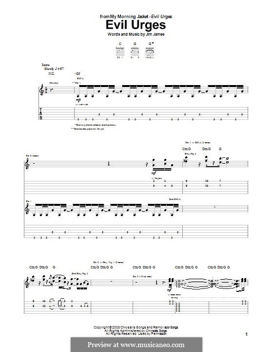 Evil Urges (My Morning Jacket): For guitar with tab by Jim James