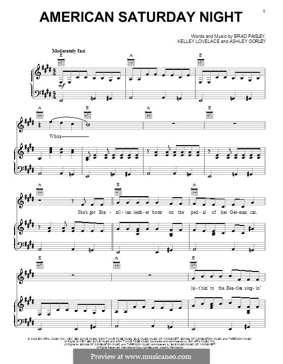 american saturday night brad paisley by a gorley k lovelace on brad paisley sheet music