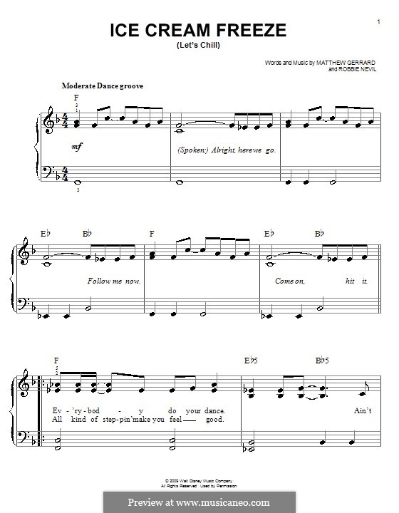Ice Cream Freeze (Let's Chill): For easy piano (Hannah Montana) by Matthew Gerrard, Robbie Nevil