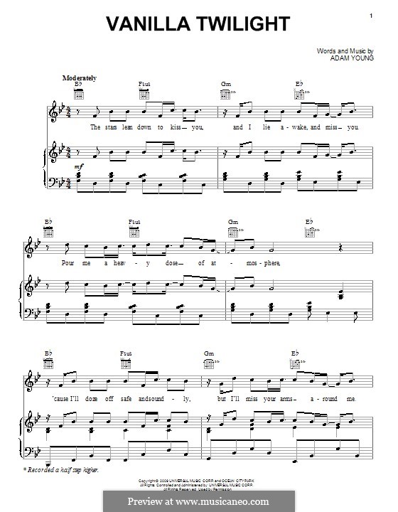 Vanilla Twilight (Owl City): For voice and piano (or guitar) by Adam Young