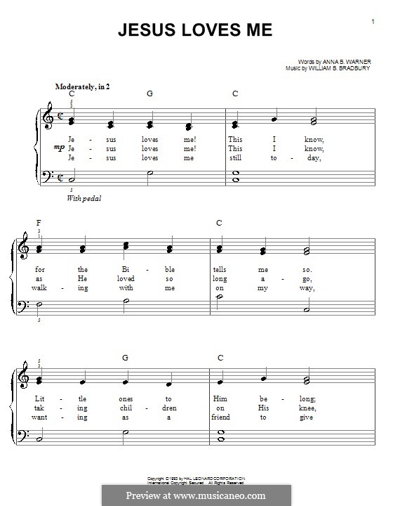 Jesus Loves Me: For easy piano by William Batchelder Bradbury