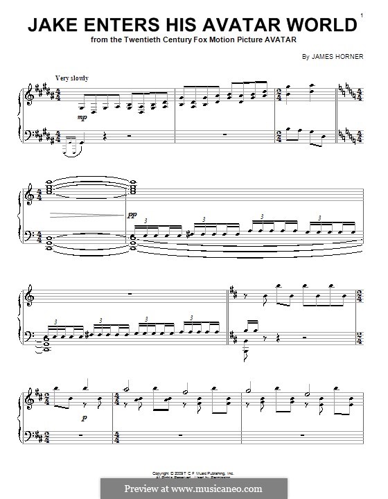 Jake Enters His Avatar World: For piano by James Horner