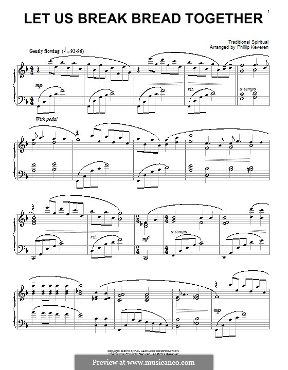 Let Us Break Bread Together: For piano by folklore