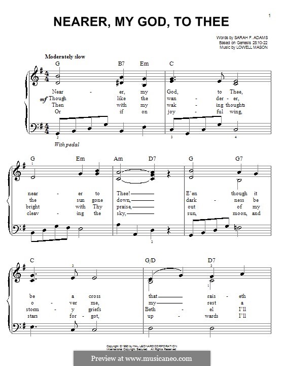 Nearer, My God, To Thee (Printable scores): For piano by Lowell Mason
