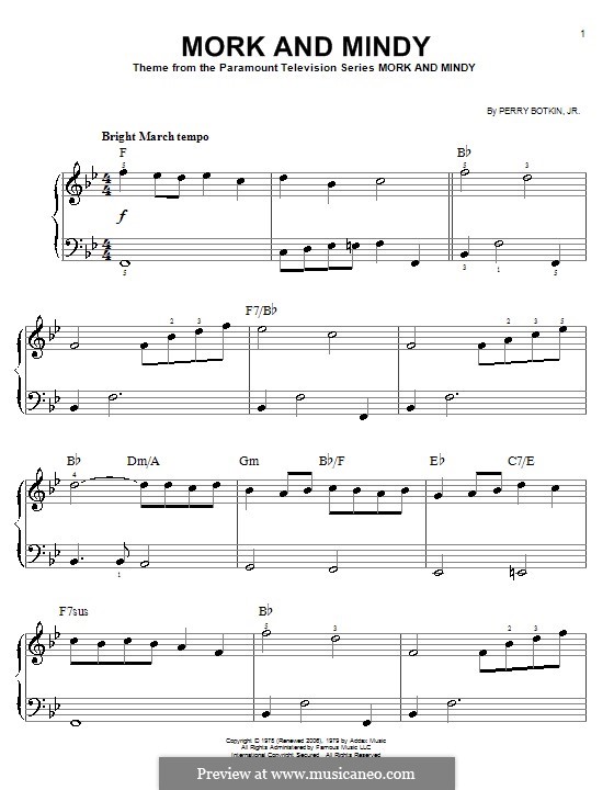 Mork and Mindy: For easy piano by Perry Botkin Jr.