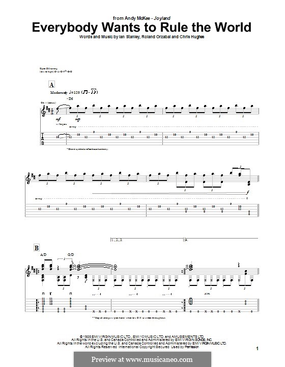 Everybody Wants to Rule the World (Tears for Fears): For guitar with tab by Chris Hughes, Ian Stanley, Roland Orzabal