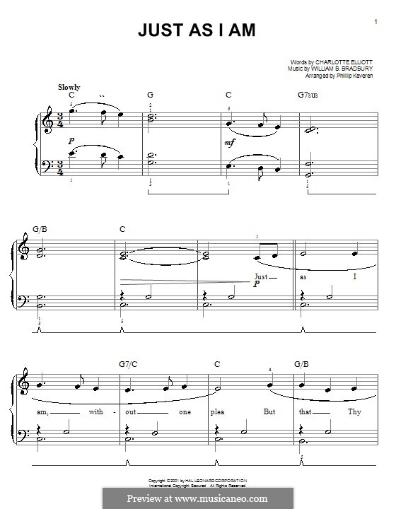 Just as I am: For easy piano by William Batchelder Bradbury