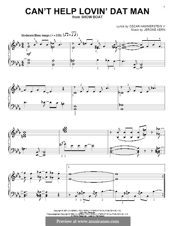Can't Help Lovin' Dat Man (from Show Boat): For piano by Jerome Kern