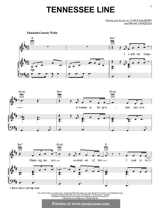 Tennessee Line (Daughtry): For voice and piano (or guitar) by Brian Craddock, Chris Daughtry