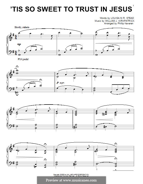 'Tis So Sweet to Trust in Jesus: For piano by William (James) Kirkpatrick