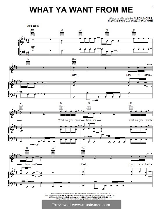 What Ya Want from Me: For voice and piano (or guitar) by Shellback, Alecia Moore, Max Martin
