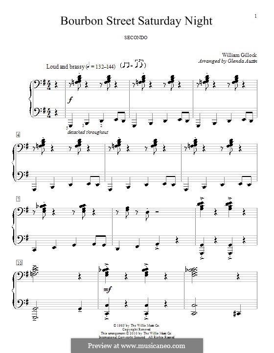 Bourbon Street Saturday Night: For piano four hands by William Gillock