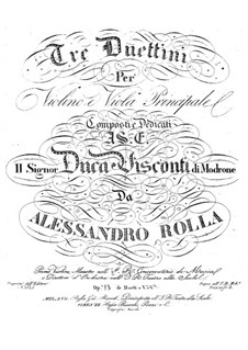 Three Duos for Violin and Viola, BI 74, 56, 105 Op.13: Three Duos for Violin and Viola by Alessandro Rolla