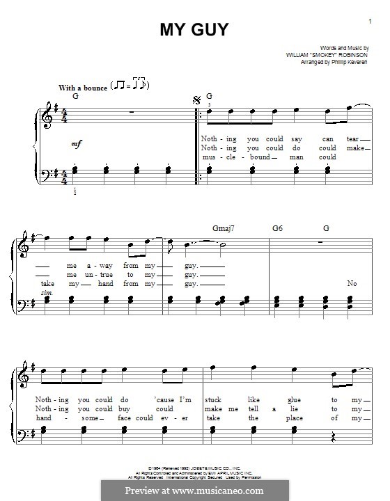 My Guy (Mary Wells): For easy piano by Smokey Robinson