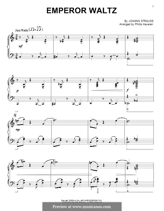Emperor Waltz, Op.437: For piano. Version by Keveren by Johann Strauss (Sohn)