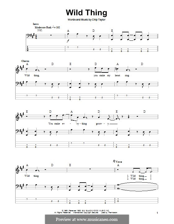 Wild Thing (The Troggs): For bass guitar with tab by Chip Taylor