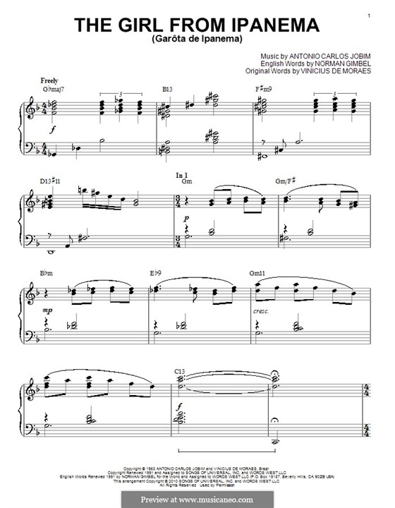 the girl from ipanema garota de ipanema for piano by a c jobim girl from ipanema sheet music
