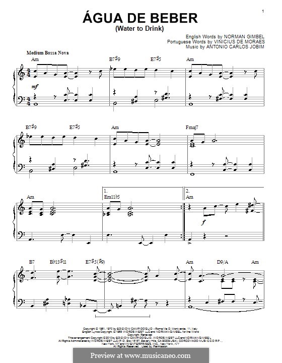 Agua de Beber (Water To Drink): For piano by Antonio Carlos Jobim