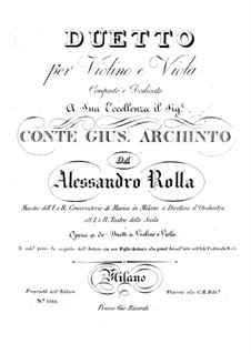 Duo for Violin and Viola, BI 35 Op.9: Duo for Violin and Viola by Alessandro Rolla