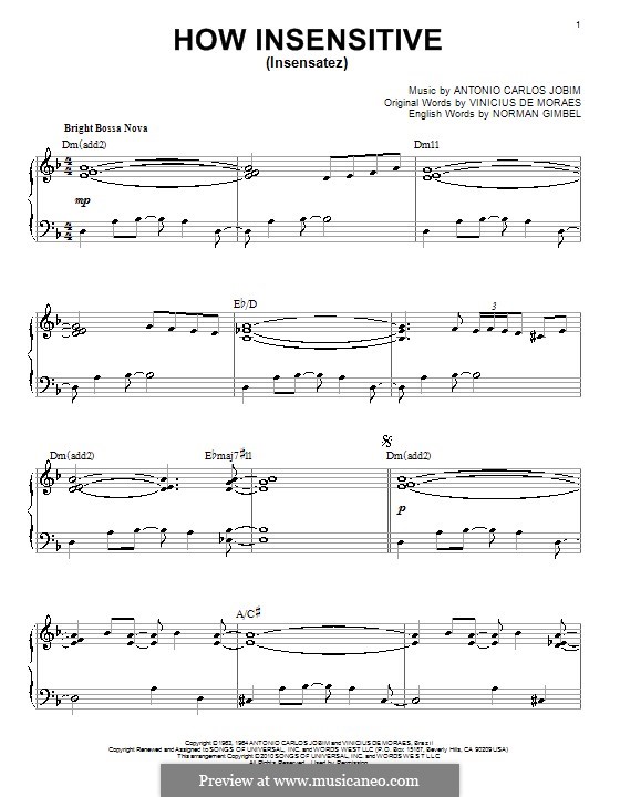 How Insensitive (Insensatez): For piano by Antonio Carlos Jobim