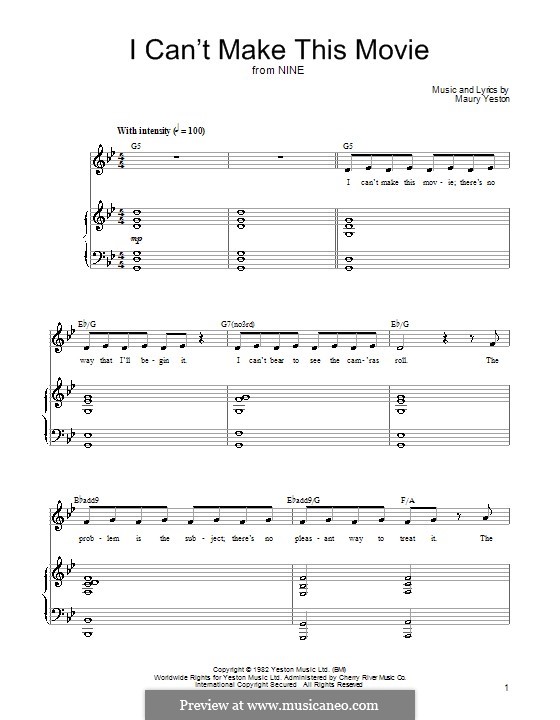 I Can't Make This Movie: For voice and piano (or guitar) by Maury Yeston
