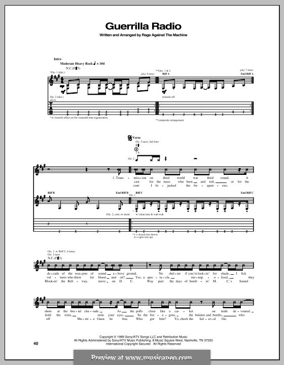 Guerrilla Radio: For guitar with tab by Rage Against The Machine