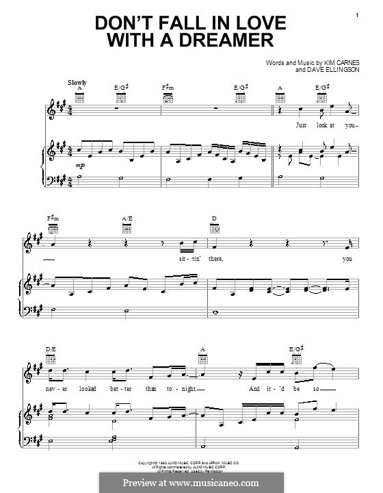 Don't Fall in Love with a Dreamer: For piano by Dave Ellingson, Kim Carnes
