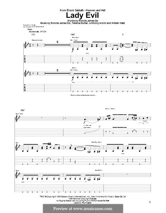 Lady Evil (Black Sabbath): For guitar with tab by Geezer Butler, Ronnie James Dio, Tony Iommi, Bill Ward