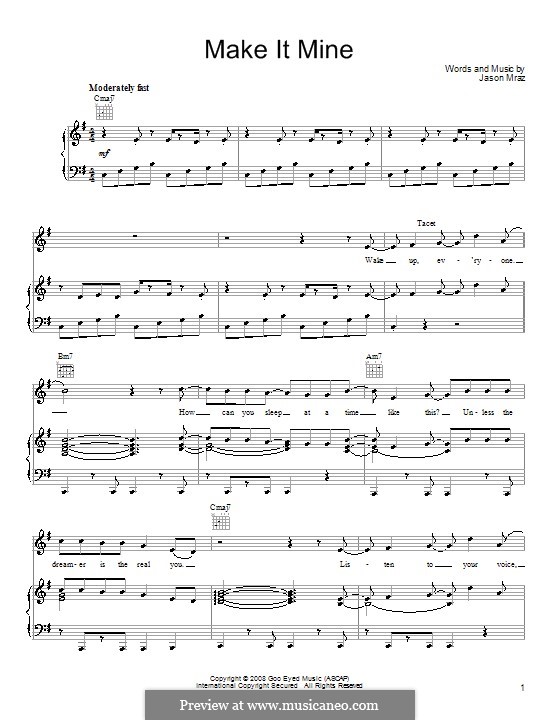 Make It Mine: For voice and piano (or guitar) by Jason Mraz