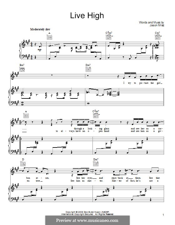 Live High: For voice and piano (or guitar) by Jason Mraz