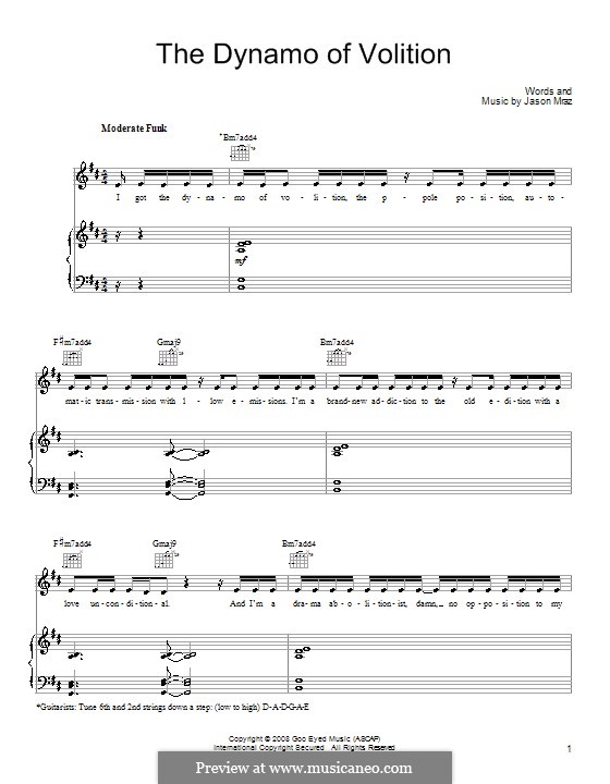 The Dynamo of Volition: For voice and piano (or guitar) by Jason Mraz