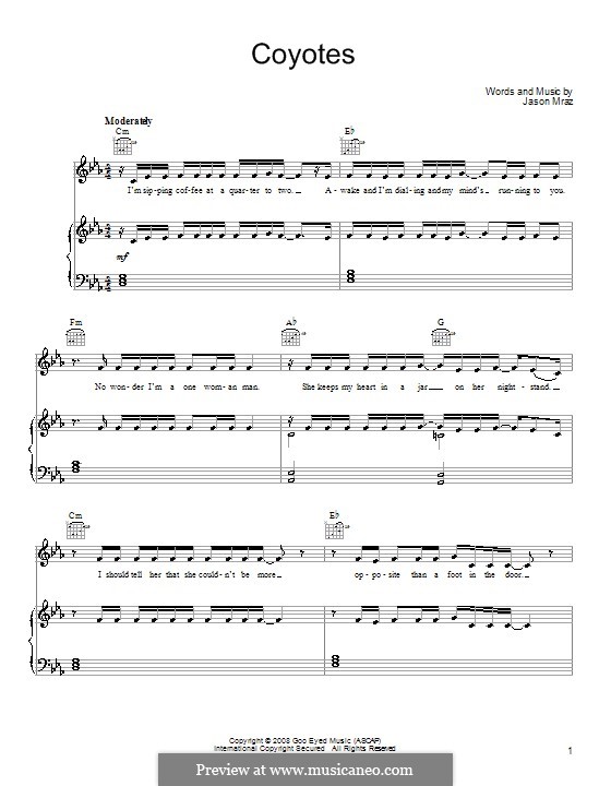 Coyotes: For voice and piano (or guitar) by Jason Mraz
