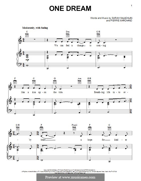 One Dream: For voice and piano (or guitar) by Pierre Marchand