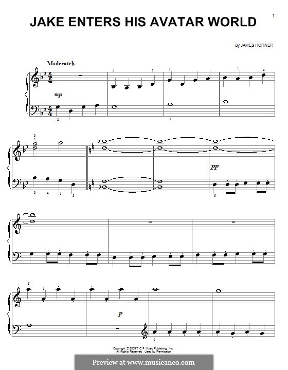Jake Enters His Avatar World: For easy piano by James Horner
