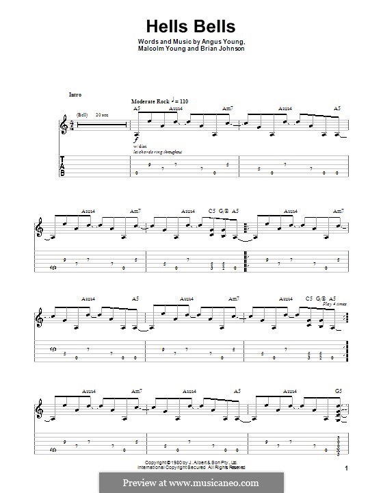 Hells Bells (AC/DC): For guitar with tab by Angus Young, Brian Johnson, Malcolm Young