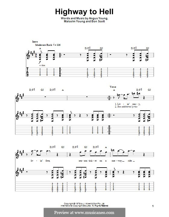 Highway to Hell (AC/DC): For guitar with tab by Angus Young, Bon Scott, Brian Johnson, Malcolm Young