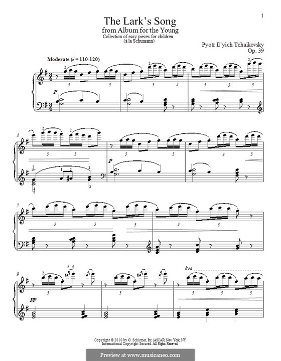 No.22 The Lark: For piano by Pyotr Tchaikovsky