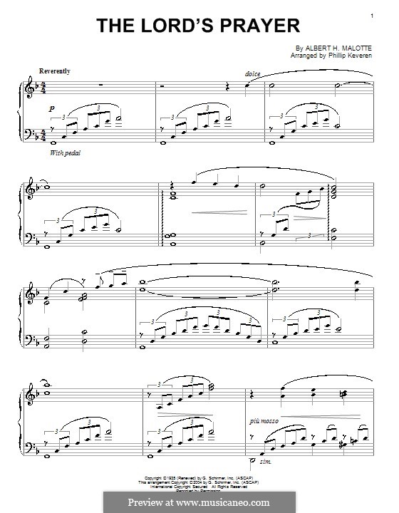 The Lord's Prayer: For piano by Albert H. Malotte